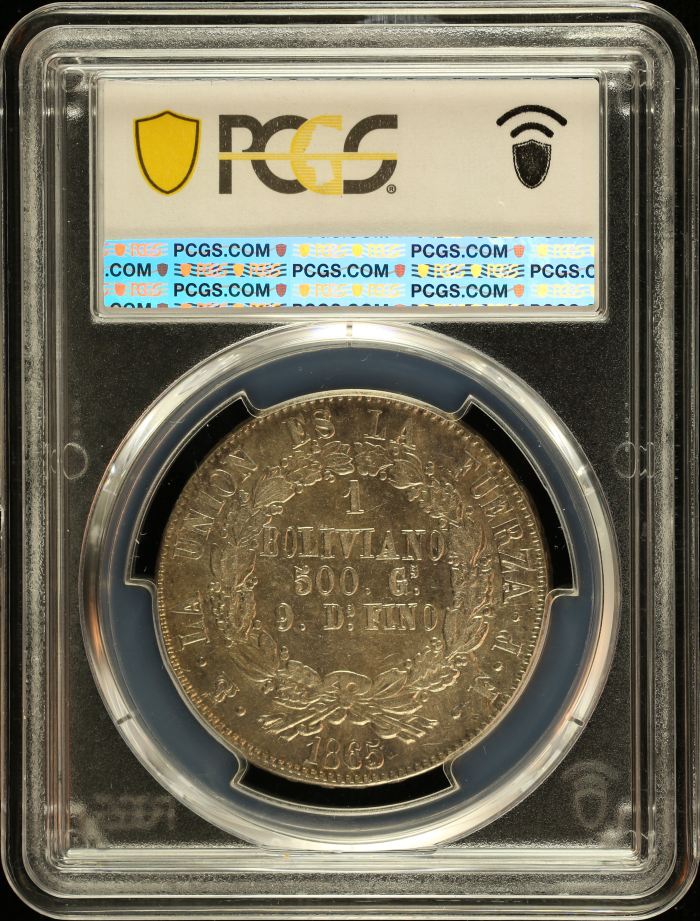 Bolivia Boliviano 1865/4 Pts FP KM-152.1 PCGS AU58 0151043Bolivia Boliviano 1865/4 Pts FP KM-152.1 PCGS AU58 0151043 - Image 2
