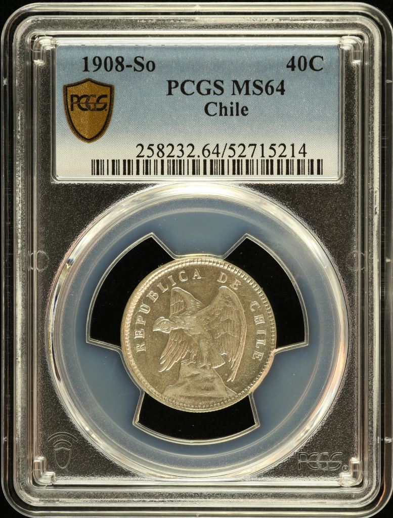 Chile 40 Centavo 1908 So PCGS MS64 0151110