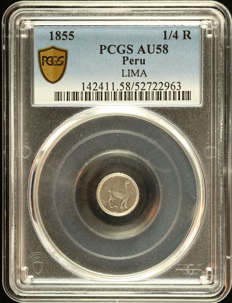 Peru 1/4 Real 1855 LIMA PCGS AU58 0151203