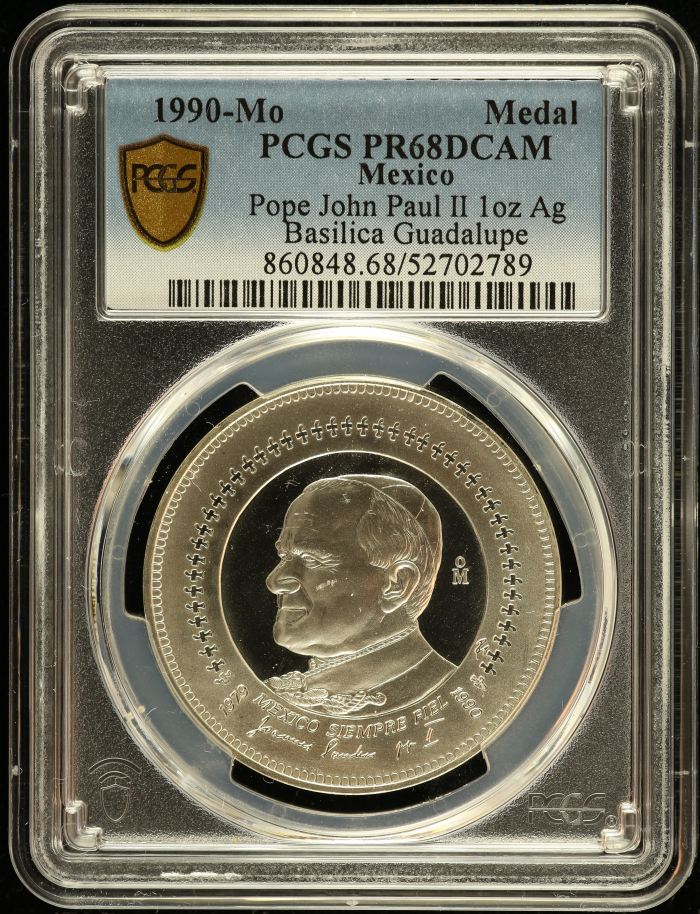 Medals & Tokens Pope John Paul II 1oz Basilica Guadalupe Silver Medal 1990 Mo PCGS PR68DCAM 0150794Medals & Tokens Pope John Paul II 1oz Basilica Guadalupe Silver Medal 1990 Mo PCGS PR68DCAM 0150794