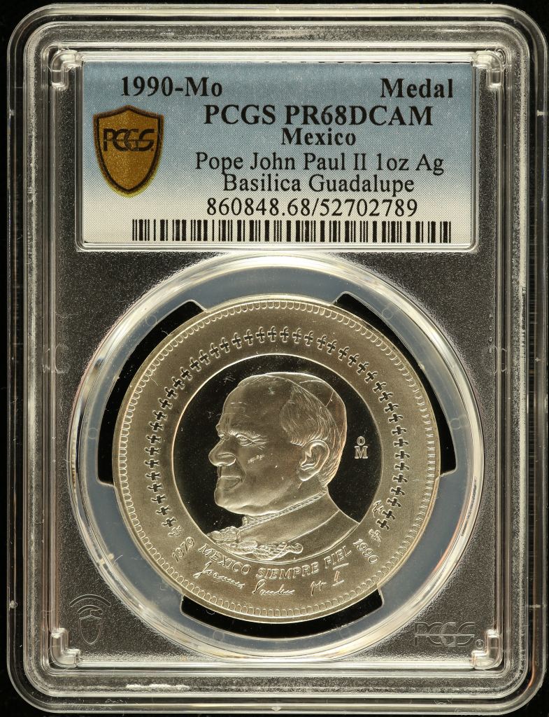 Medals & Tokens Pope John Paul II 1oz Basilica Guadalupe Silver Medal 1990 Mo PCGS PR68DCAM 0150794