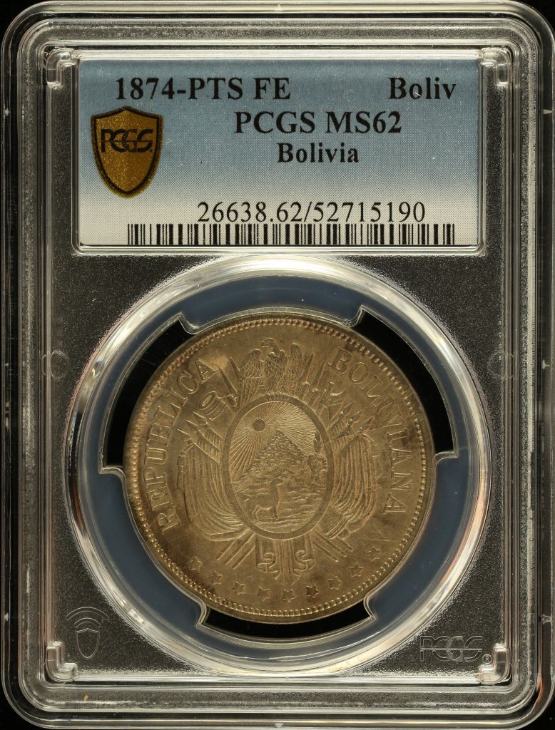 Bolivia Boliviano 1874 Pts FE PCGS MS62 0151044