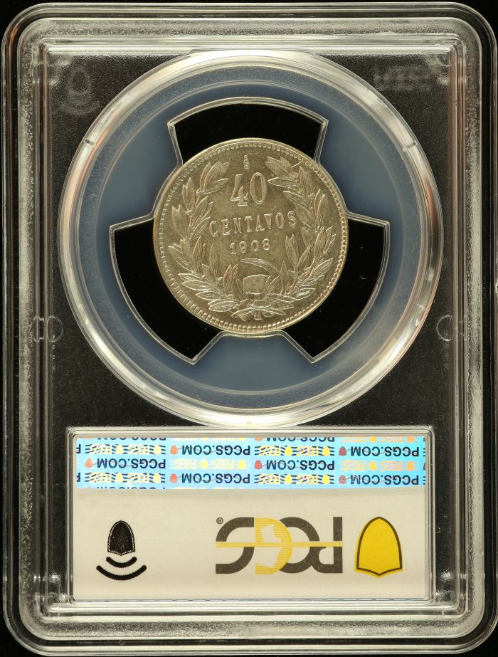 Chile 40 Centavo 1908 So PCGS MS64 0151110Chile 40 Centavo 1908 So PCGS MS64 0151110 - Image 2