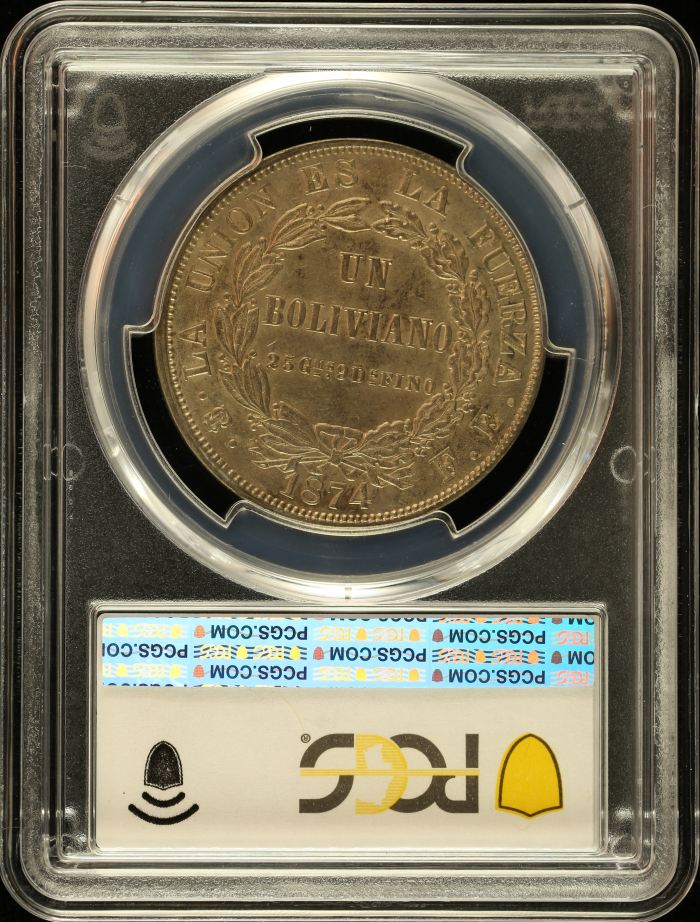 Bolivia Boliviano 1874 Pts FE PCGS MS62 0151044Bolivia Boliviano 1874 Pts FE PCGS MS62 0151044 - Image 2
