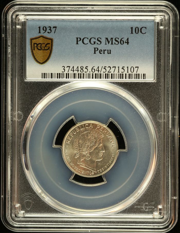 Peru 10 Centavo 1937 PCGS MS64 0151243Peru 10 Centavo 1937 PCGS MS64 0151243