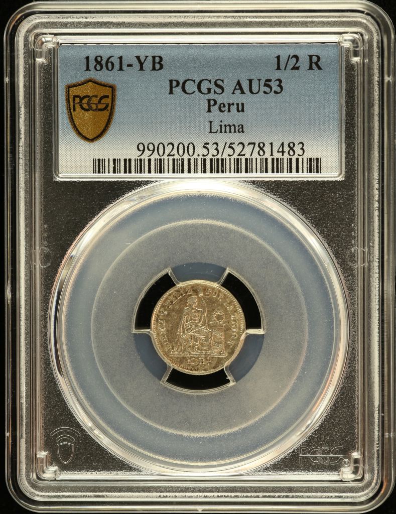 Peru 1/2 Real 1861 LIMA YB PCGS AU53 0151204