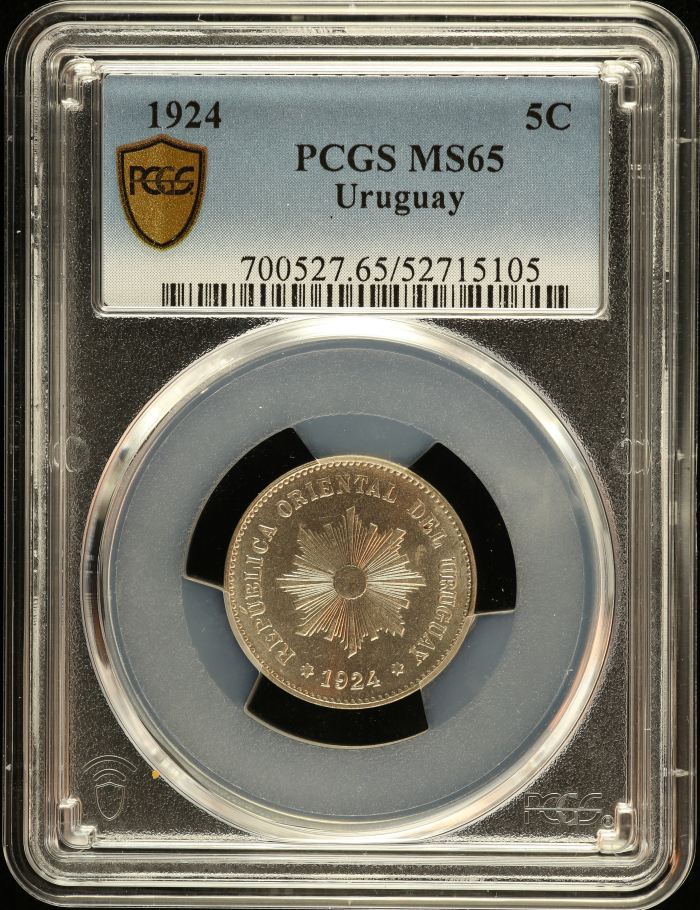 Uruguay 5 Centesimo 1924 PCGS MS65 0151139Uruguay 5 Centesimo 1924 PCGS MS65 0151139