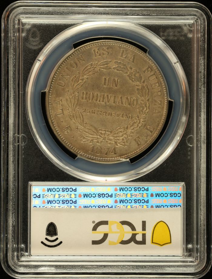 Bolivia Boliviano 1874 Pts FE PCGS MS62 0151045Bolivia Boliviano 1874 Pts FE PCGS MS62 0151045 - Image 2
