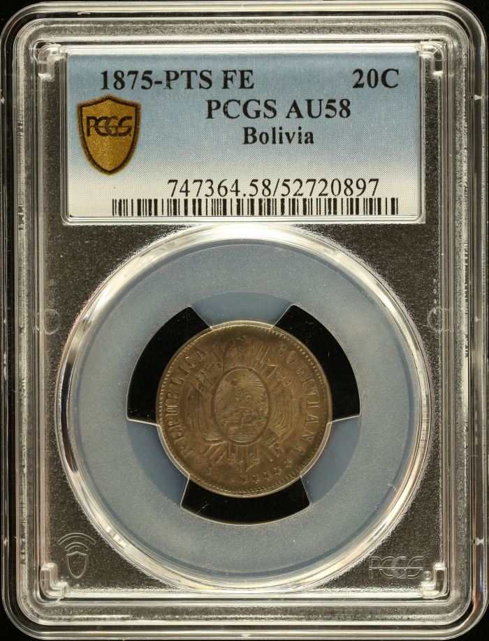 Bolivia 20 Centavo 1875 Pts FE PCGS AU58 0151047Bolivia 20 Centavo 1875 Pts FE PCGS AU58 0151047