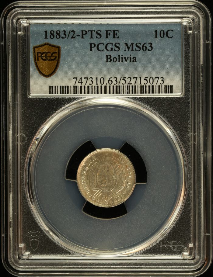 Bolivia 10 Centavo 1883/2 Pts FE PCGS MS63 0151048Bolivia 10 Centavo 1883/2 Pts FE PCGS MS63 0151048