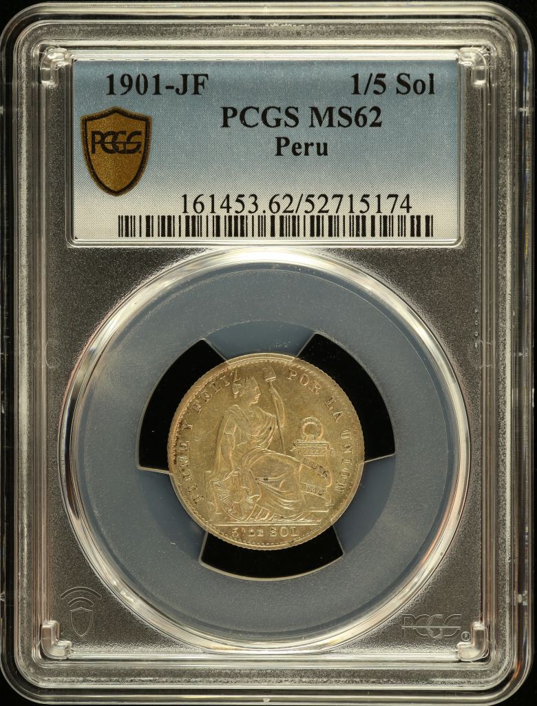 Peru 1/5 Sol 1901 JF PCGS MS62 0151208