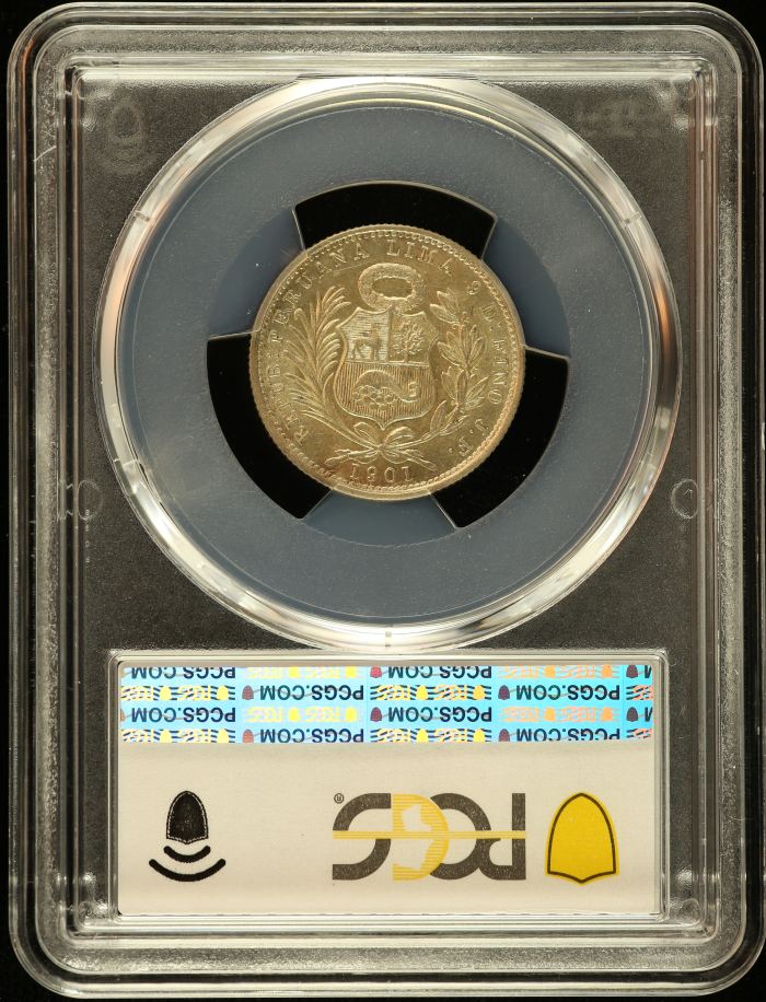 Peru 1/5 Sol 1901 JF PCGS MS62 0151208Peru 1/5 Sol 1901 JF PCGS MS62 0151208 - Image 2