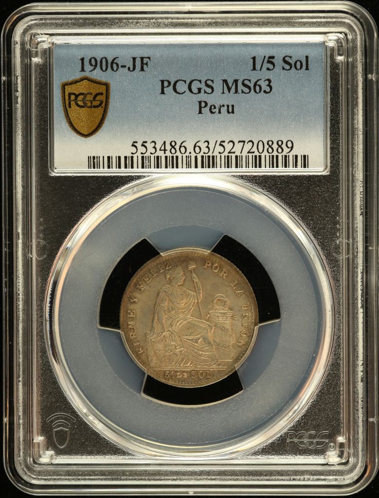 Peru 1/5 Sol 1906 JF PCGS MS63 0151210