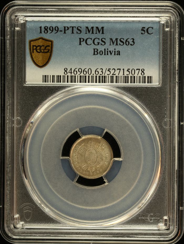Bolivia 5 Centavo 1899 Pts MM PCGS MS63 0151051Bolivia 5 Centavo 1899 Pts MM PCGS MS63 0151051