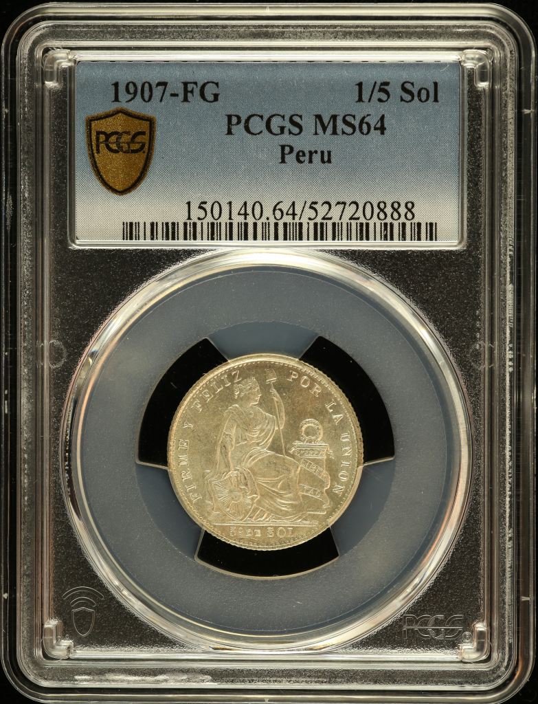 Peru 1/5 Sol 1907 FG PCGS MS64 0151211