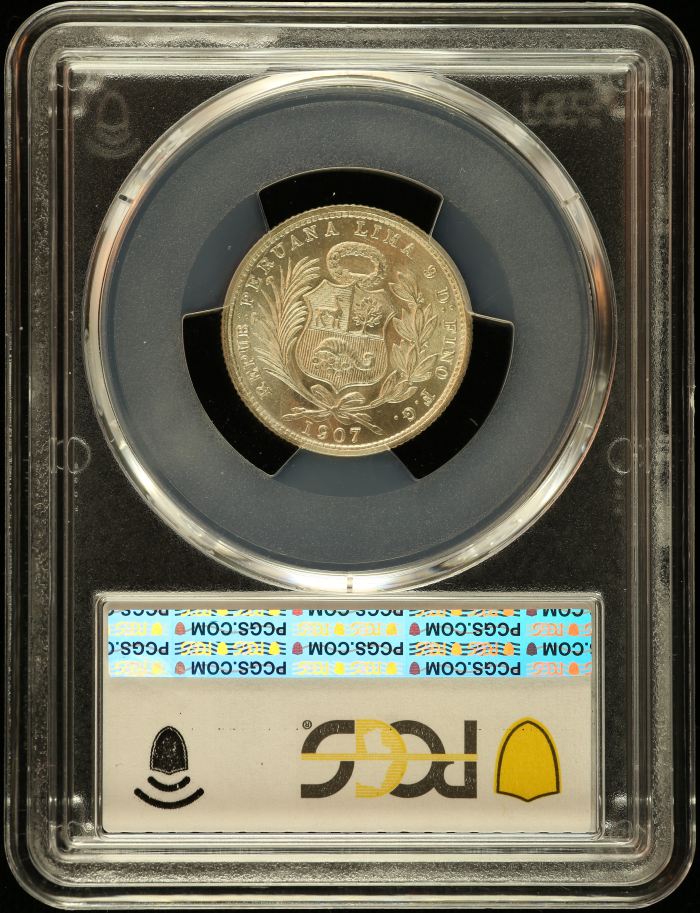 Peru 1/5 Sol 1907 FG PCGS MS64 0151211Peru 1/5 Sol 1907 FG PCGS MS64 0151211 - Image 2