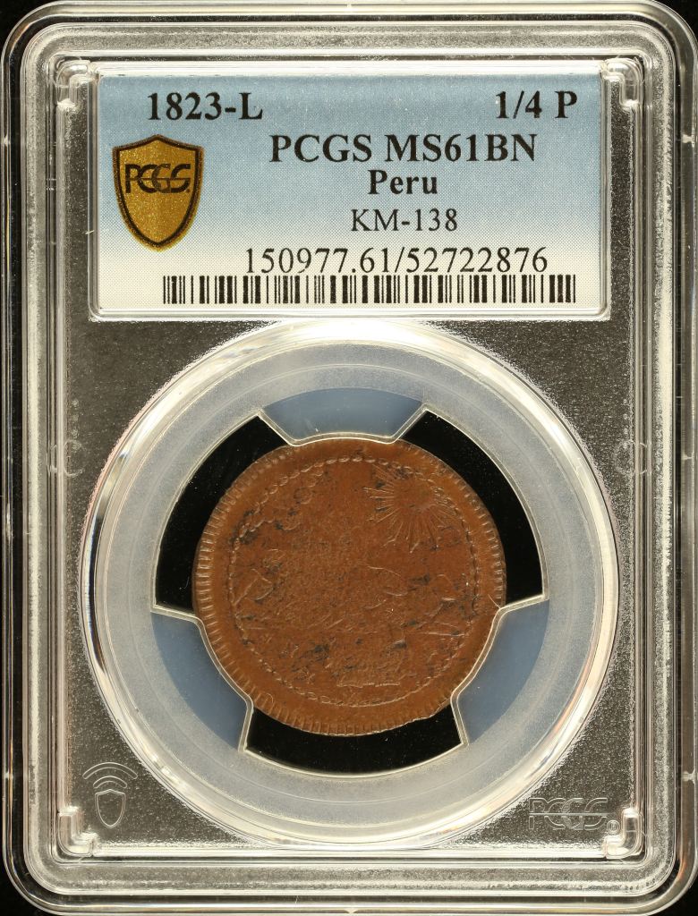Peru 1/4 Peso 1823 L KM-138 PCGS MS61BN 0151052