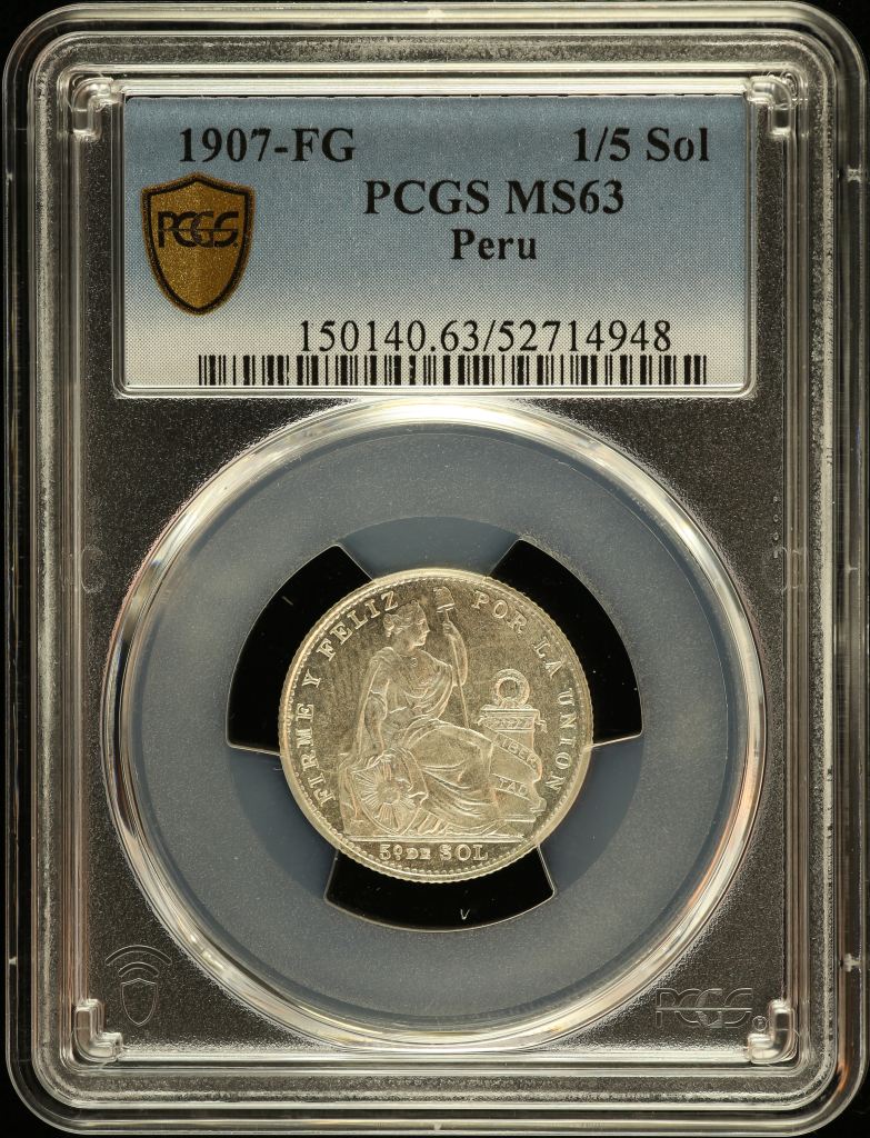 Peru 1/5 Sol 1907 FG PCGS MS63 0151212