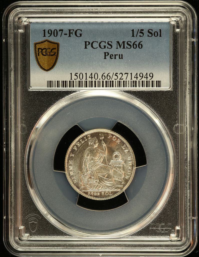Peru 1/5 Sol 1907 FG PCGS MS66 0151213