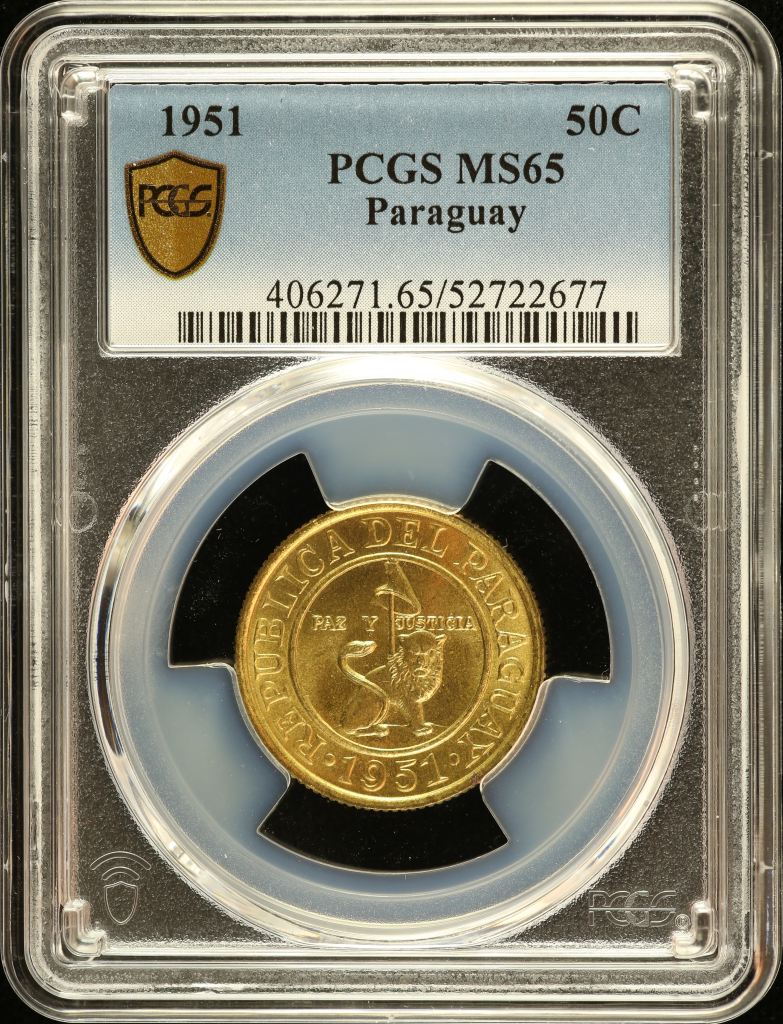 Paraguay 50 Centimos 1951 PCGS MS65 0151147