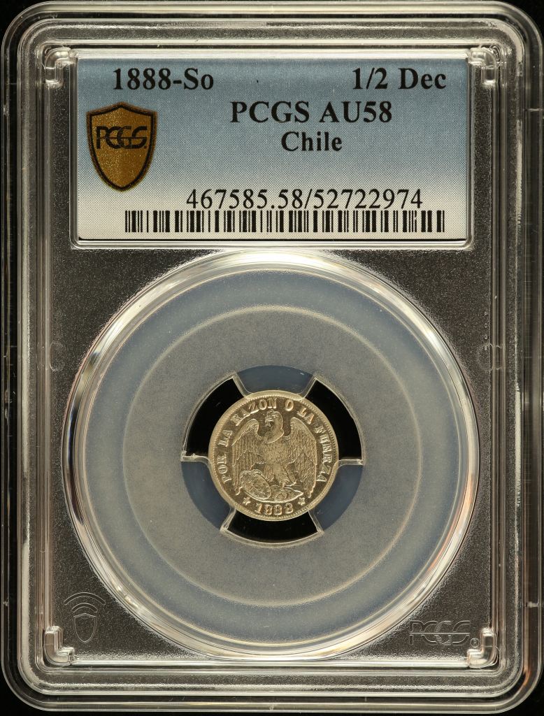 Chile 1/2 Decimo 1888 So PCGS AU58 0151148