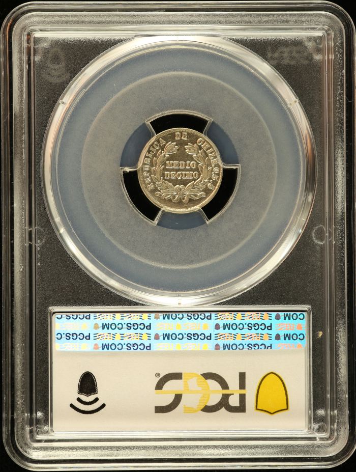 Chile 1/2 Decimo 1888 So PCGS AU58 0151148Chile 1/2 Decimo 1888 So PCGS AU58 0151148 - Image 2