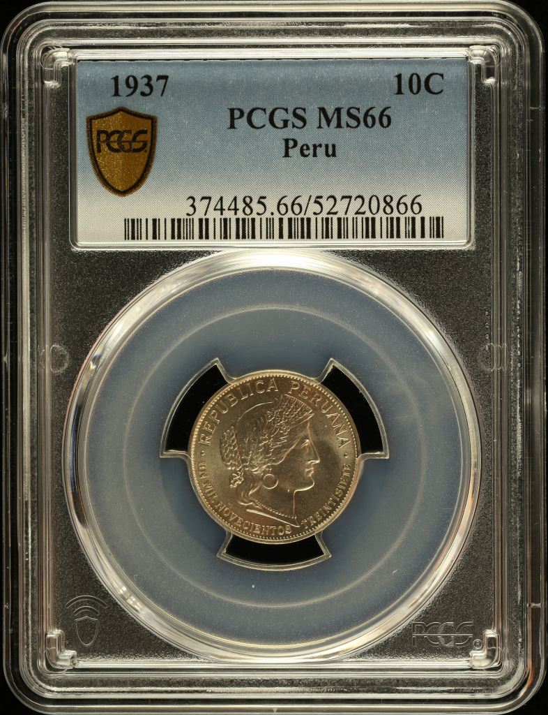 Peru 10 Centavo 1937 PCGS MS66 0151055