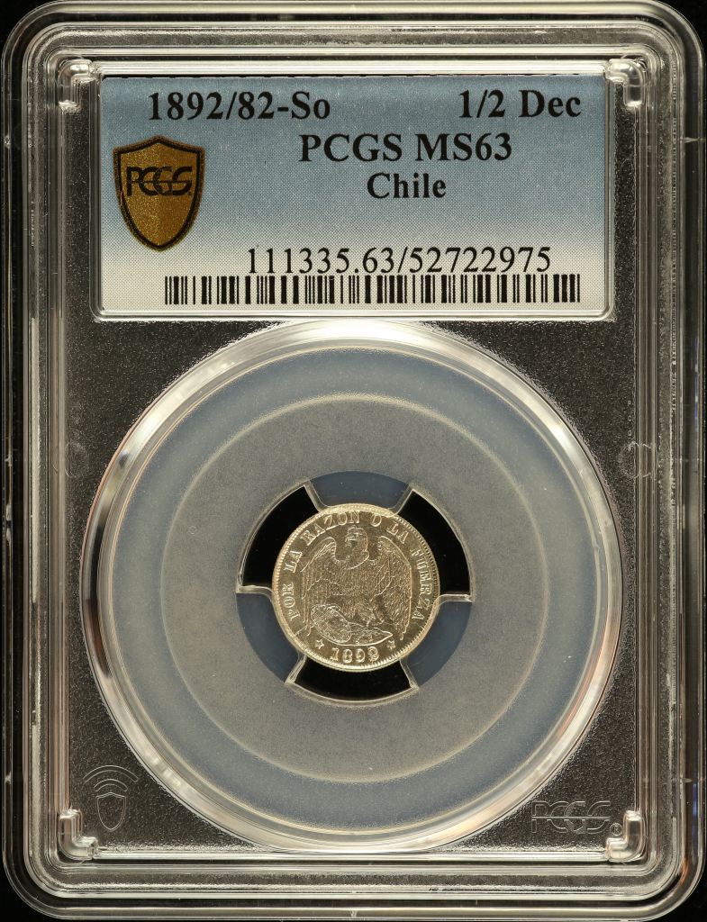 Chile 1/2 Decimo 1892/82 So PCGS MS63 0151149