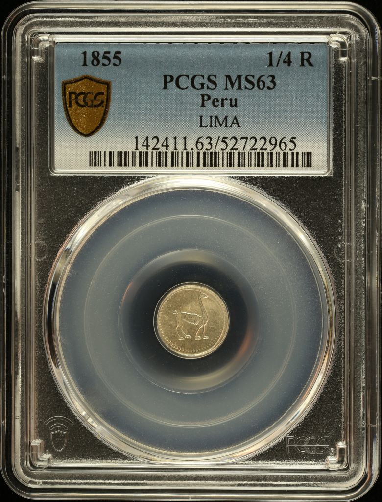 Peru 1/4 Real 1855 LIMA PCGS MS63 0151056