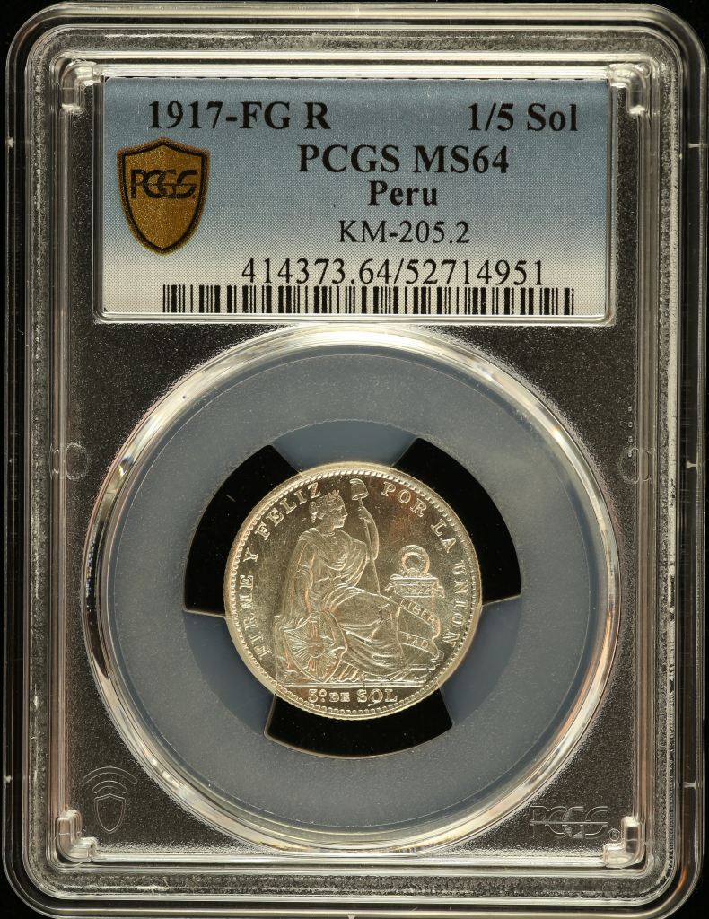 Peru 1/5 Sol 1917 FG R PCGS MS64 0151216