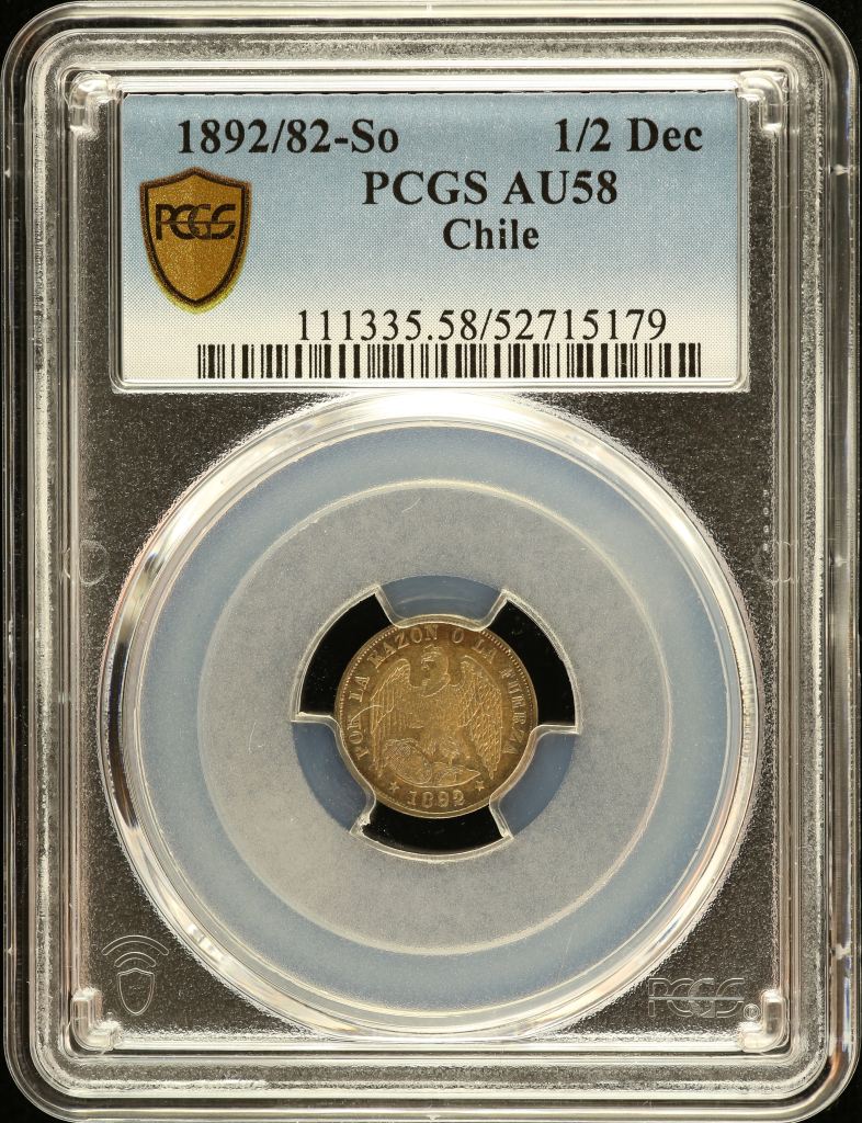 Chile 1/2 Decimo 1892/82 So PCGS AU58 0151150