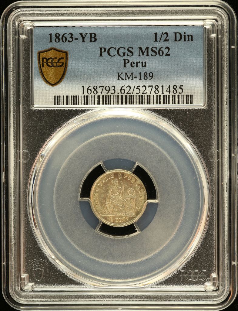 Peru 1/2 Dinero 1863 YB KM-189 PCGS MS62 0151218