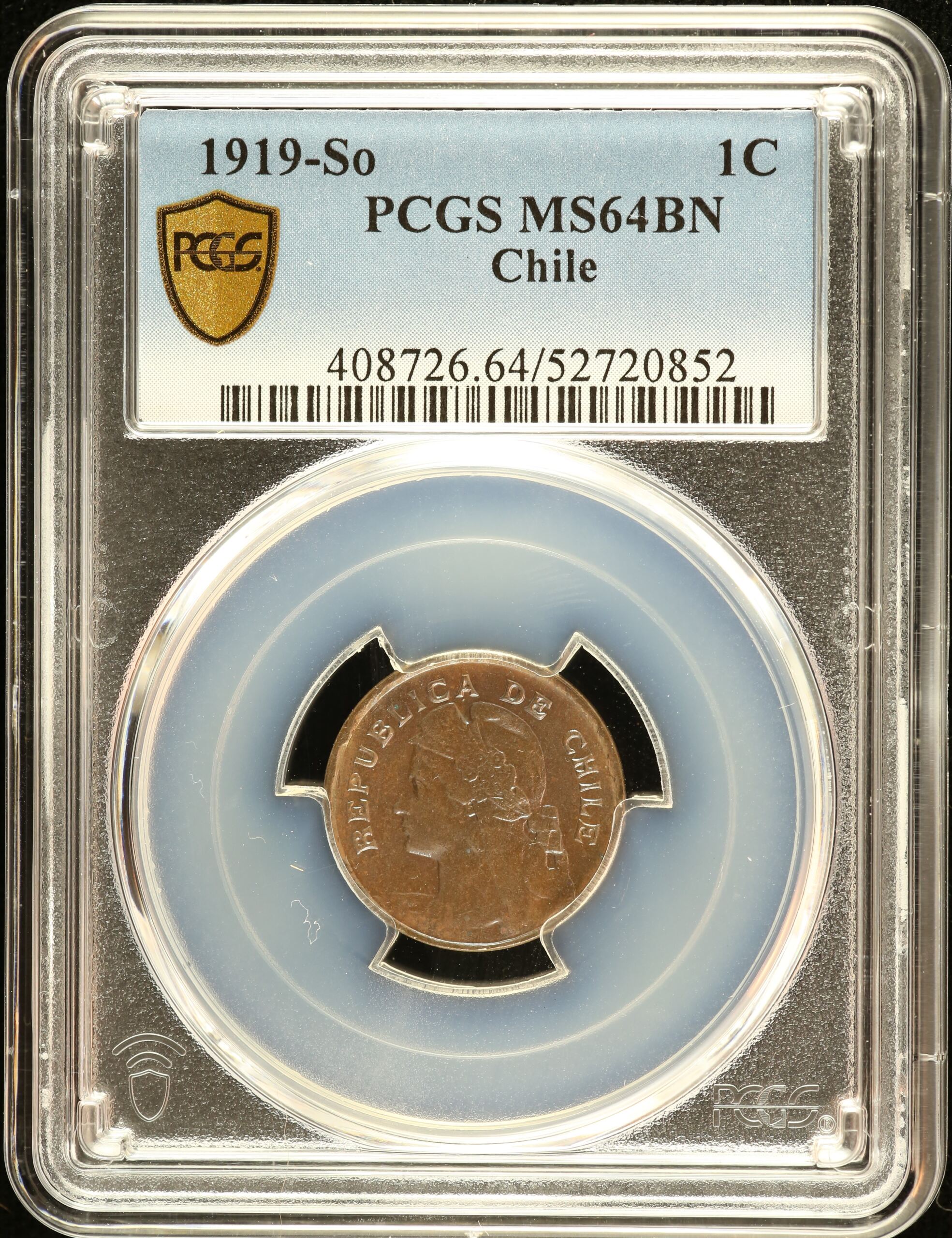 Chile Latin American Coins Chile Centavo 1919 So PCGS MS64BN 0151152 Chile Centavo 1919 So PCGS MS64BN 0151152Chile Centavo 1919 So PCGS MS64BN 0151152