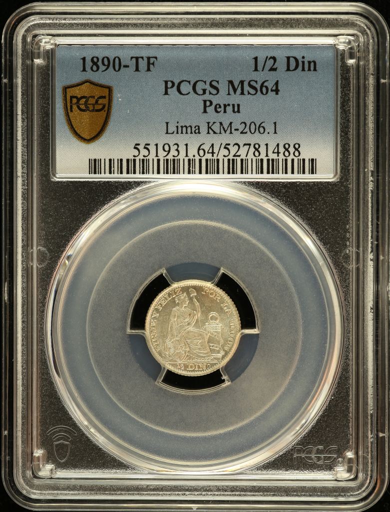 Peru 1/2 Dinero 1890 Lima TF KM-206.1 PCGS MS64 0151219