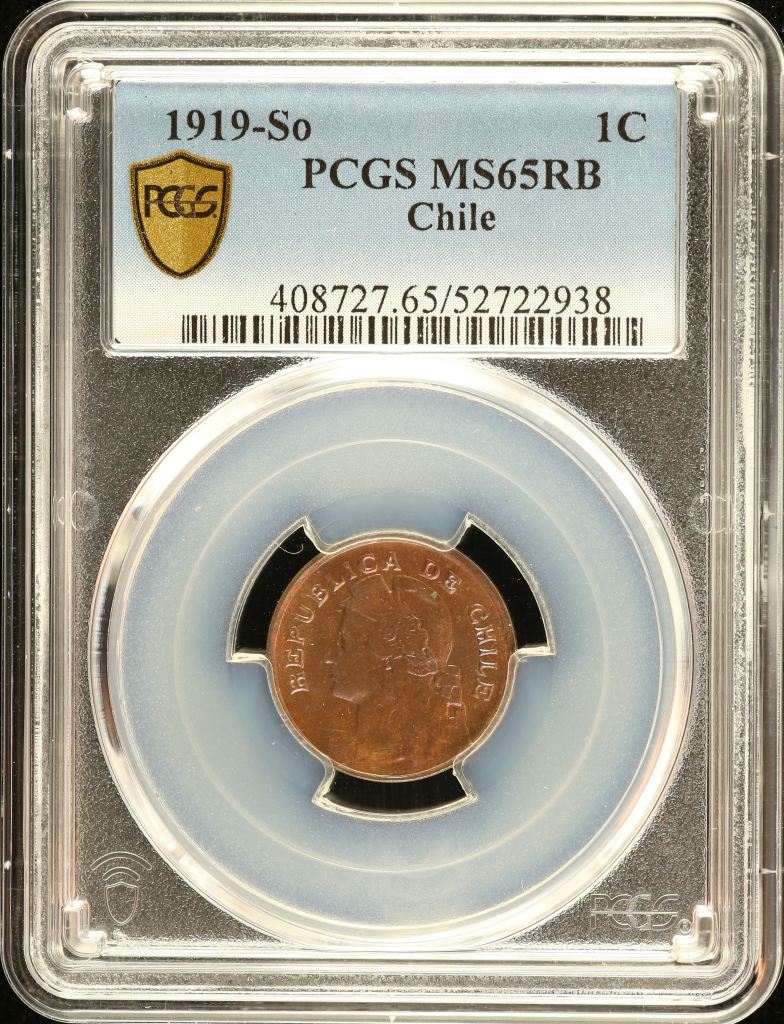 Chile Centavo 1919 So PCGS MS65RB 0151153