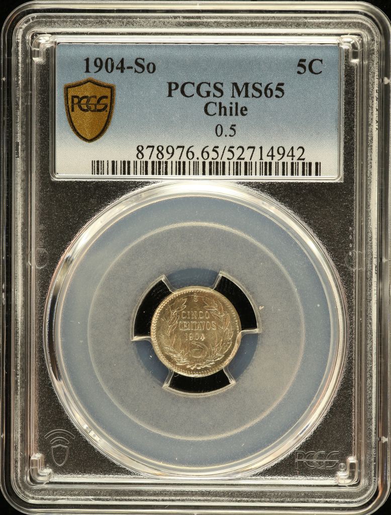 Chile 5 Centavo 1904 So PCGS MS65 0151155