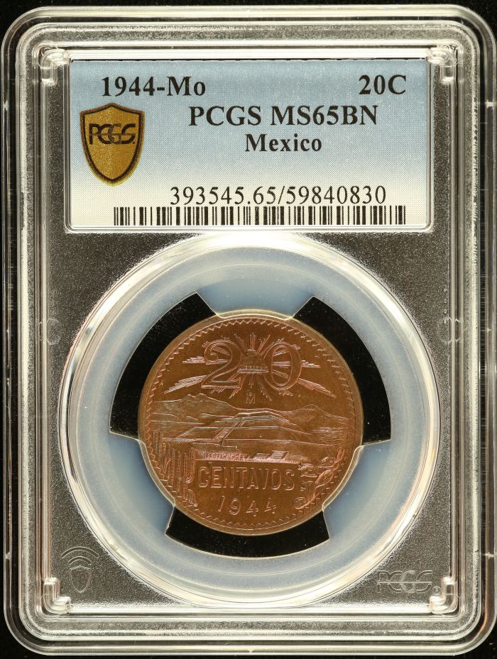 Modern Silver & Minors 20 Centavo 1944 Mo PCGS MS65BN 0151280Modern Silver & Minors 20 Centavo 1944 Mo PCGS MS65BN 0151280