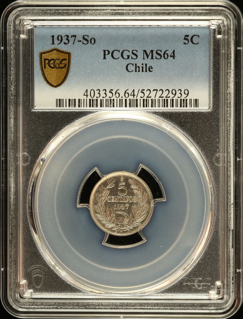 Chile 5 Centavo 1937 So PCGS MS64 0151156