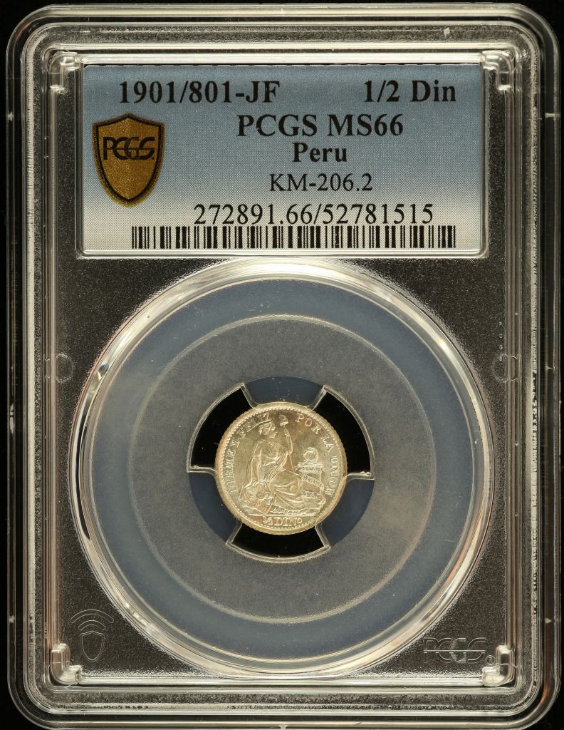 Peru 1/2 Dinero 1901/801 JF PCGS MS66 KM-206.2 0151223