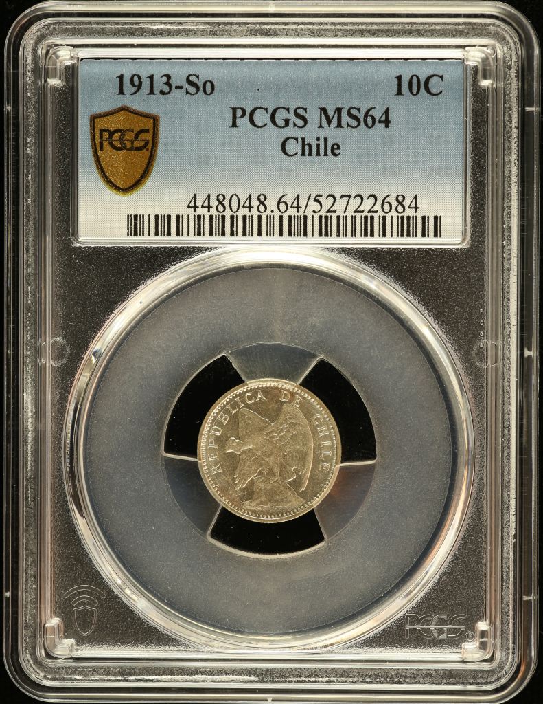 Chile 10 Centavo 1913 So PCGS MS64 0151157