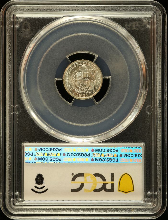 Peru 1/2 Dinero 1901/801 JF PCGS MS66 KM-206.2 0151223Peru 1/2 Dinero 1901/801 JF PCGS MS66 KM-206.2 0151223 - Image 2