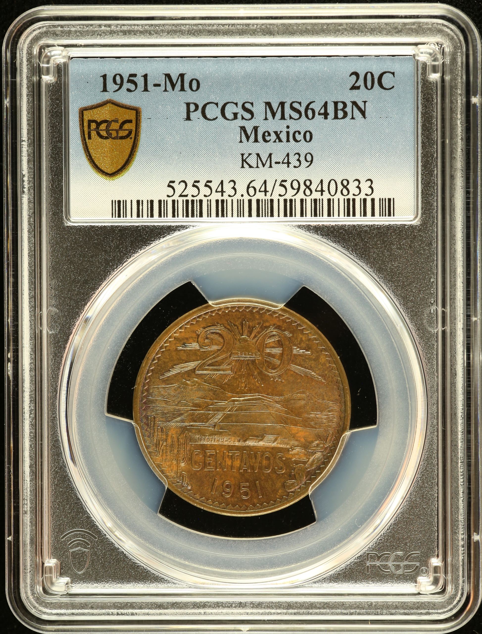 Modern Silver & Minors 20 Centavo 1951 Mo KM-439 PCGS MS64BN 0151284