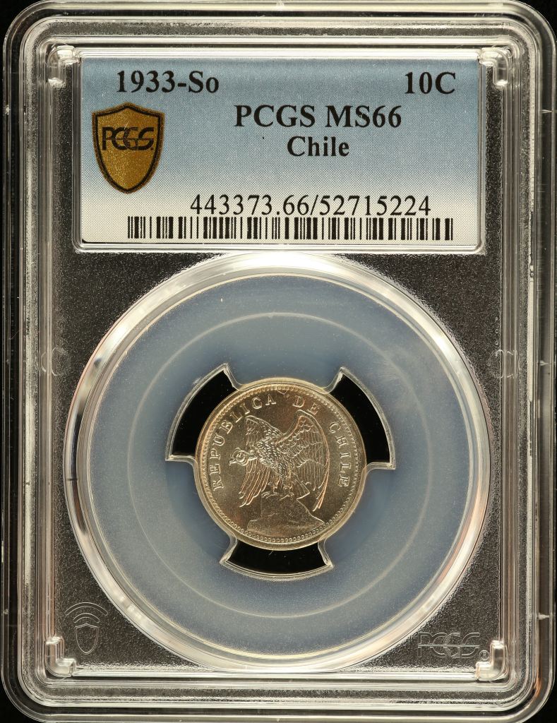 Chile 10 Centavo 1933 So PCGS MS66 0151158