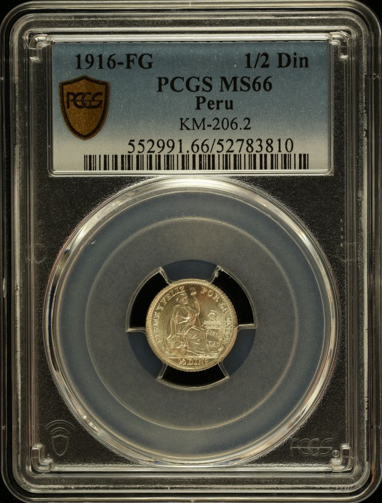Peru 1/2 Dinero 1916 FG KM-206.2 PCGS MS66 0151065