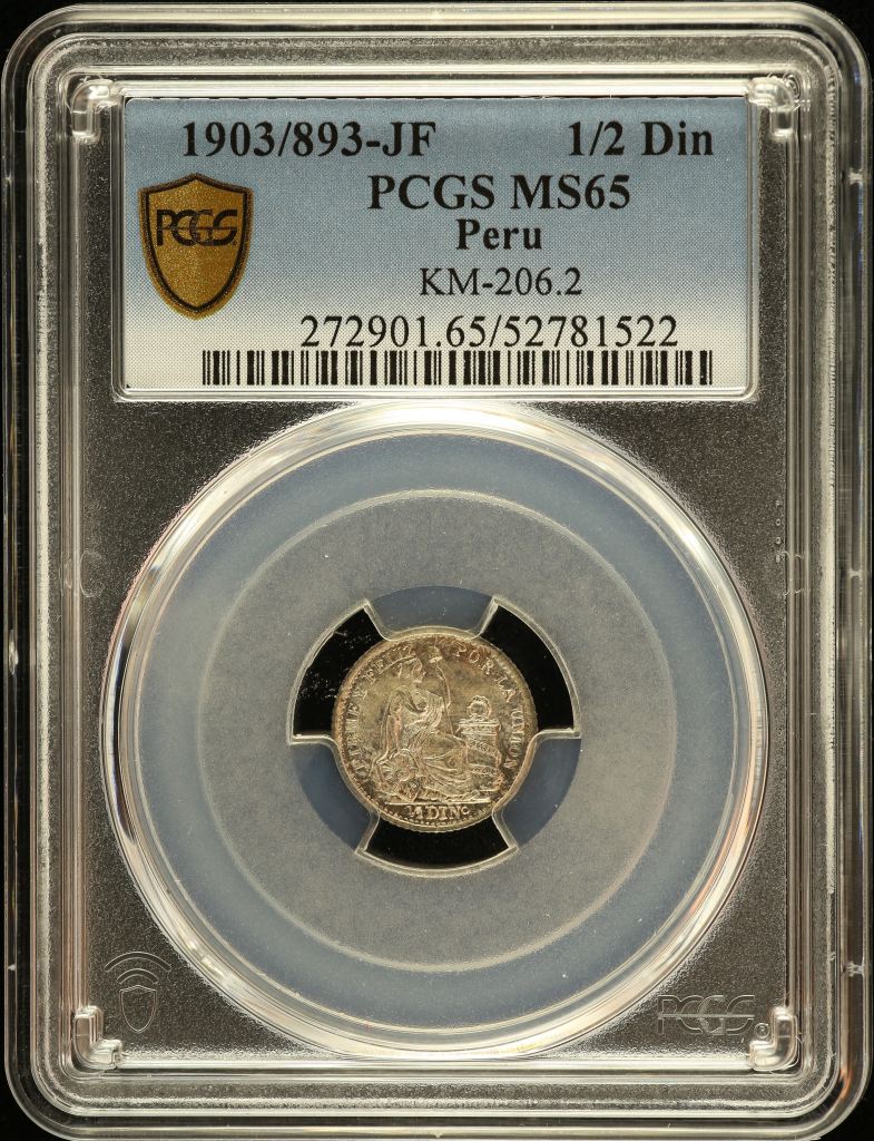 Peru 1/2 Dinero 1903/893 JF KM-206.2 PCGS MS65 0151225