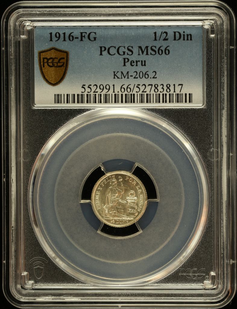 Peru 1/2 Dinero 1916 FG KM-206.2 PCGS MS66 0151066