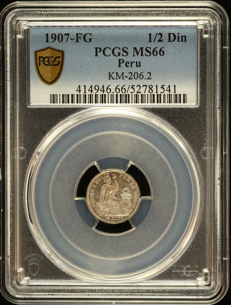 Peru 1/2 Dinero 1907 FG KM-206.2 PCGS MS66 0151226