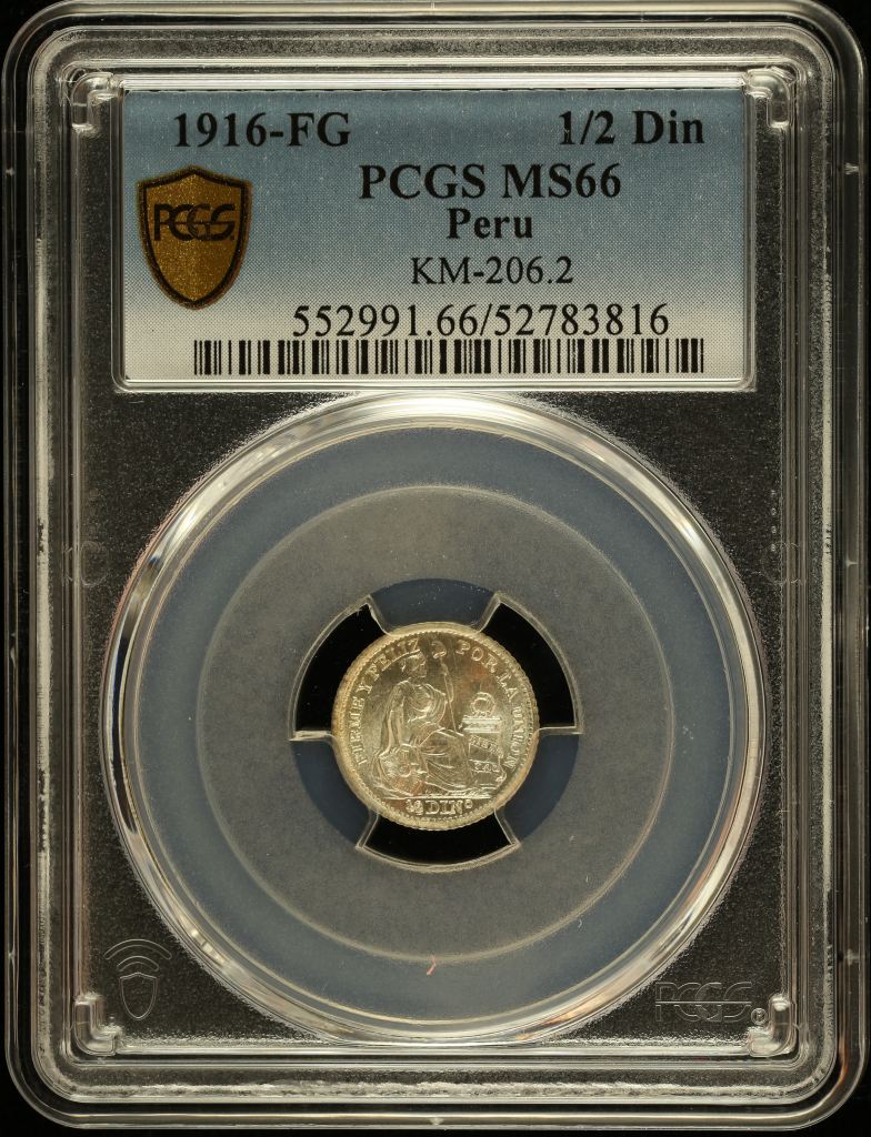 Peru 1/2 Dinero 1916 FG KM-206.2 PCGS MS66 0151067