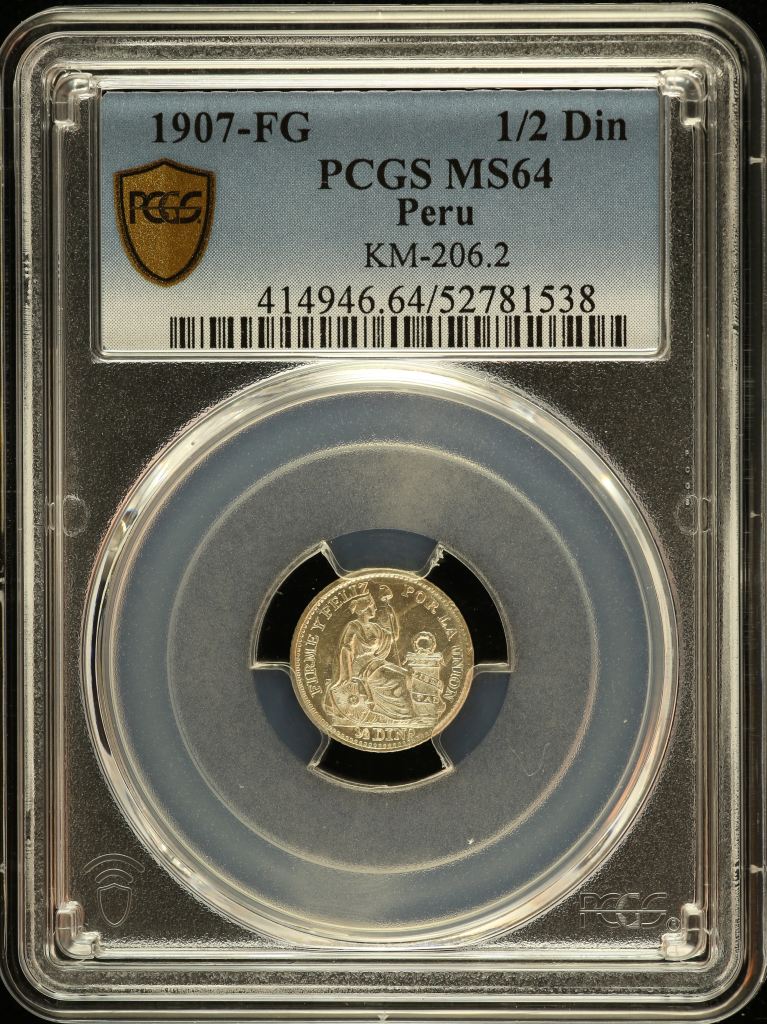 Peru 1/2 Dinero 1907 FG KM-206.2 PCGS MS64 0151227
