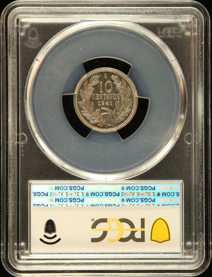 Chile 10 Centavo 1941 So PCGS MS65 0151161Chile 10 Centavo 1941 So PCGS MS65 0151161 - Image 2